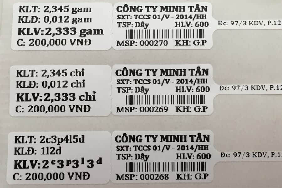 cac-loai-tem-nhan-danh-cho-trang-suc-5 Cuộn 5.000 Tem Tiệm Vàng 25x12mm PVC Cao Cấp - Tem Nữ Trang Vàng Bạc, Chống Nước, Xé Không Rách